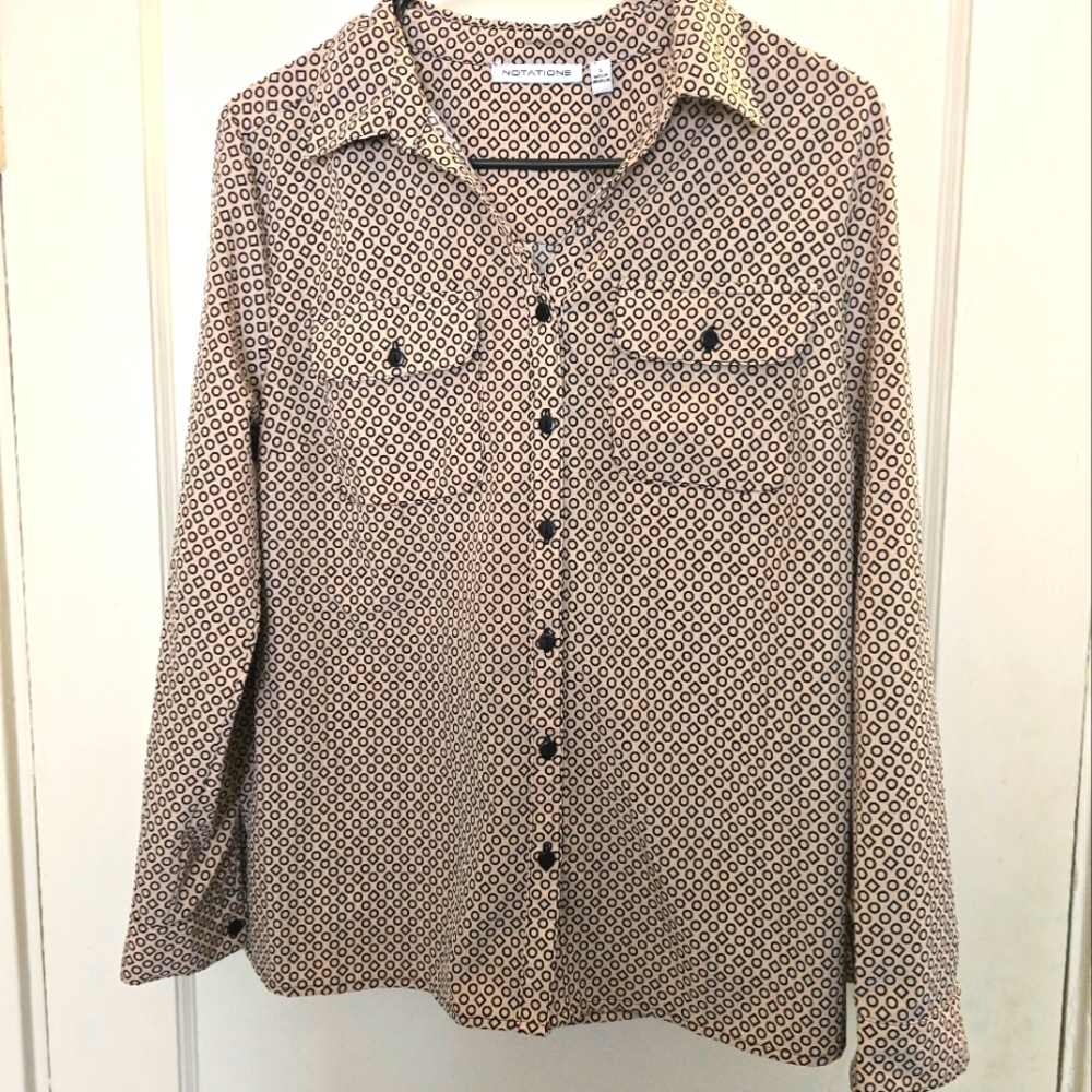 Notations Black and Cream Button Down Shirt Size S